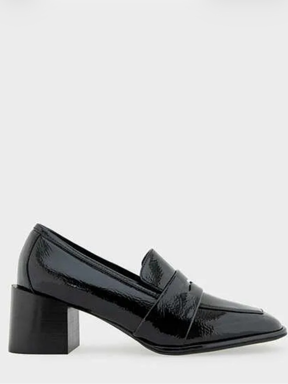 AEROSOLES Black Patent Mid Block Heel Loafer